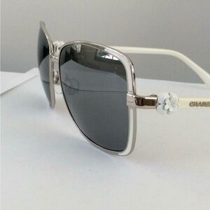 CHANEL Elegant Silver & White Sunglasses